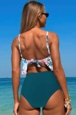 Ruffle Waist Tie Back Top High Waist Brief Tankini