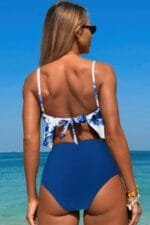 Ruffle Waist Tie Back Top High Waist Brief Tankini