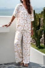 Print Front Button Two Pieces Blouse Sets