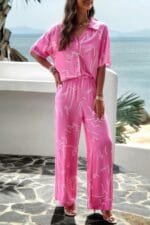 Print Front Button Two Pieces Blouse Sets