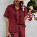 Two Piece Button Down Short Sleeve Outfits Sets