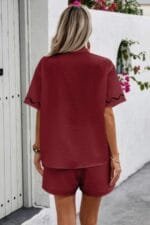 Two Piece Button Down Short Sleeve Outfits Sets