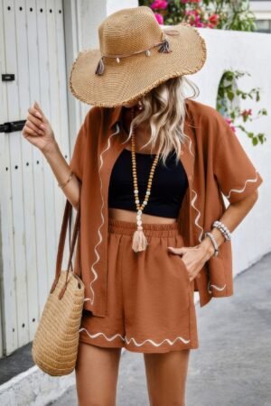Two Piece Button Down Short Sleeve Outfits Sets Two Piece Button Down Short Sleeve Outfits Sets