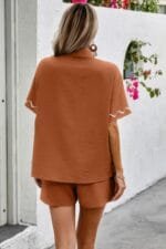 Two Piece Button Down Short Sleeve Outfits Sets