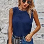 Sleeveless Pleated Round Neck Loose Fit Top