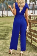 Solid V Neck Knot Shoulder Sleeveless Ruched Belt - Image 4