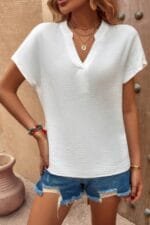 Bat Sleeve V Neck Loose Tank Ruched Solid Blouse
