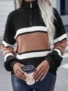 Half Zipper Strip Knit Loose Fit Sweater