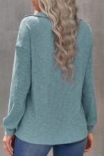 Half Zip Long Sleeve Solid Knit Top
