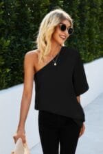 One Shoulder Solid Loose Top