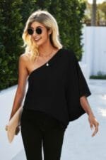 One Shoulder Solid Loose Top