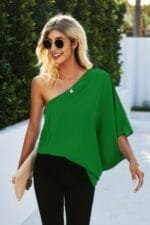 One Shoulder Solid Loose Top