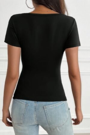 V Neck Solid Lace Splicing Button Fitted Shirt