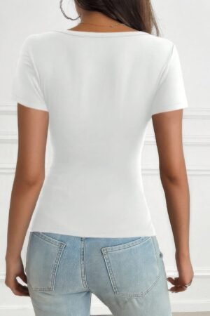 V Neck Solid Lace Splicing Button Fitted Shirt