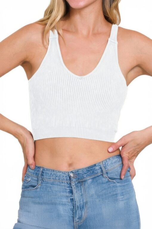 Solid V Neck Elastic Sleeveless High Waist Top - Image 5