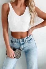 Solid V Neck Elastic Sleeveless High Waist Top
