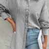 Stripe Print Button Down Long Sleeve Collar Shirt