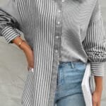Stripe Print Button Down Long Sleeve Collar Shirt