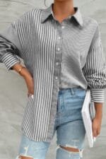 Stripe Print Button Down Long Sleeve Collar Shirt