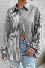 Stripe Print Button Down Long Sleeve Collar Shirt