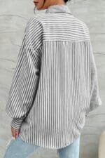 Stripe Print Button Down Long Sleeve Collar Shirt