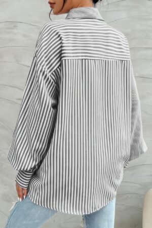 Stripe Print Button Down Long Sleeve Collar Shirt Stripe Print Button Down Long Sleeve Collar Shirt