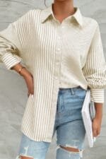 Stripe Print Button Down Long Sleeve Collar Shirt