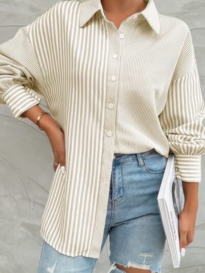 Stripe Print Button Down Long Sleeve Collar Shirt Stripe Print Button Down Long Sleeve Collar Shirt