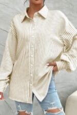 Stripe Print Button Down Long Sleeve Collar Shirt