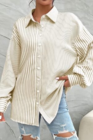 Stripe Print Button Down Long Sleeve Collar Shirt Stripe Print Button Down Long Sleeve Collar Shirt