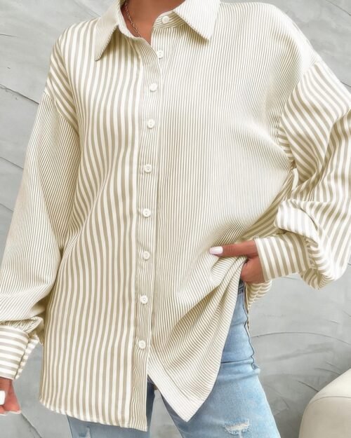 stripe print button down long sleeve collar shirt