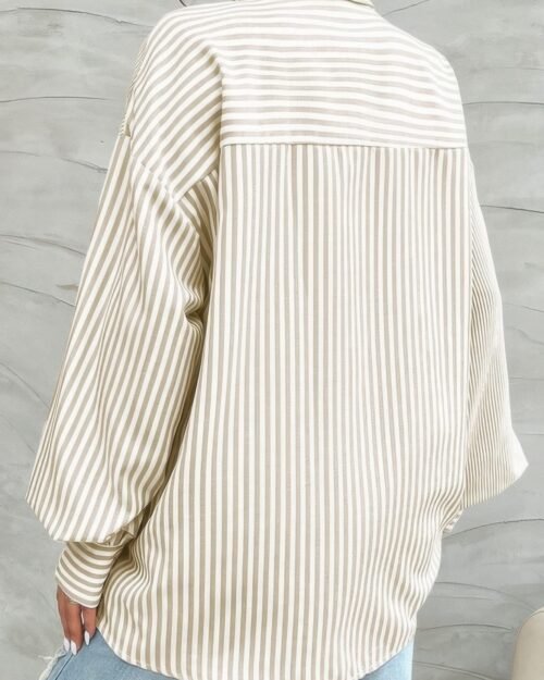 stripe print button down long sleeve collar shirt