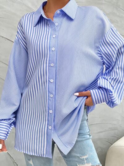Stripe Print Button Down Long Sleeve Collar Shirt Stripe Print Button Down Long Sleeve Collar Shirt