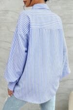 Stripe Print Button Down Long Sleeve Collar Shirt