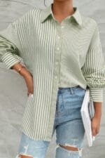Stripe Print Button Down Long Sleeve Collar Shirt