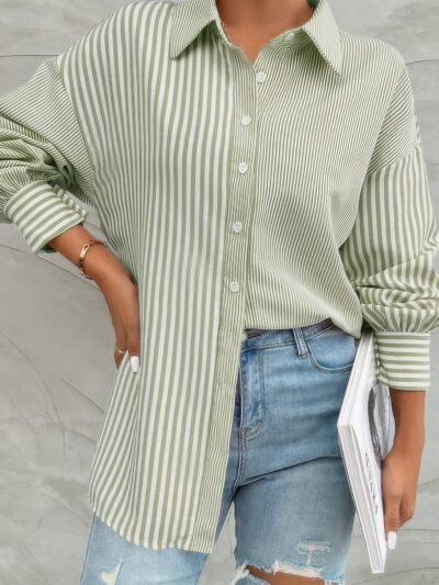 Stripe Print Button Down Long Sleeve Collar Shirt Stripe Print Button Down Long Sleeve Collar Shirt