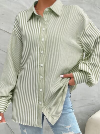 Stripe Print Button Down Long Sleeve Collar Shirt Stripe Print Button Down Long Sleeve Collar Shirt