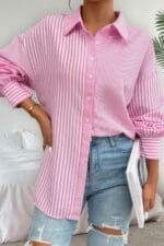 Stripe Print Button Down Long Sleeve Collar Shirt