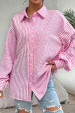 Stripe Print Button Down Long Sleeve Collar Shirt