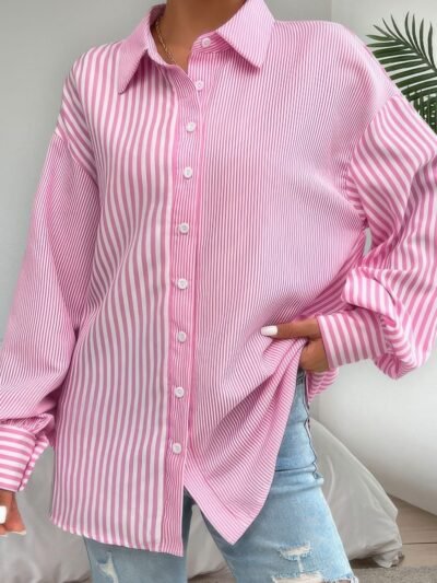 Stripe Print Button Down Long Sleeve Collar Shirt Stripe Print Button Down Long Sleeve Collar Shirt
