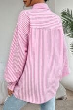 Stripe Print Button Down Long Sleeve Collar Shirt