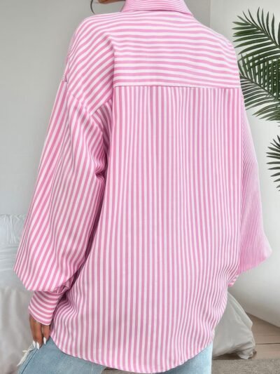 Stripe Print Button Down Long Sleeve Collar Shirt Stripe Print Button Down Long Sleeve Collar Shirt