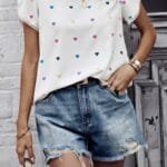 Heart Print Round Neck Loose Fit Shirt