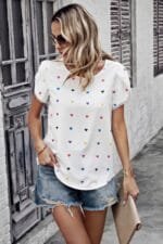 Heart Print Round Neck Loose Fit Shirt