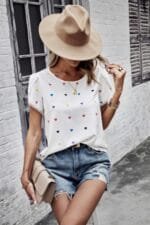 Heart Print Round Neck Loose Fit Shirt