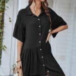 V Neck Solid Tunic Dress