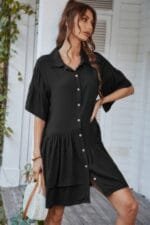 V Neck Solid Tunic Dress