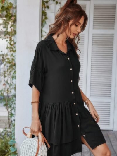 V Neck Solid Tunic Dress