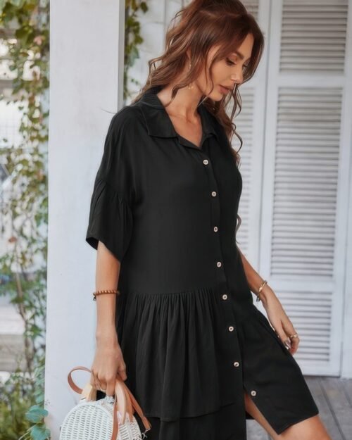v neck solid tunic dress