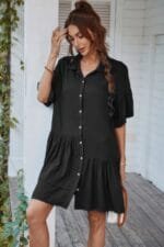 V Neck Solid Tunic Dress